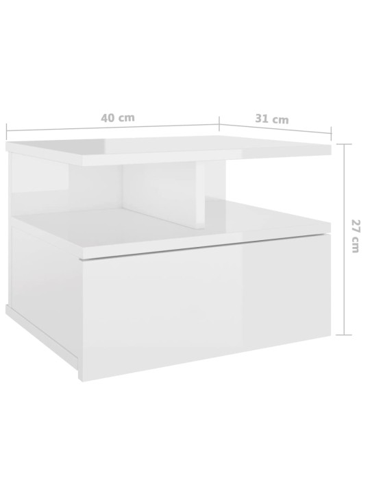 Kelluva yöpöytä korkeakiilto valkoinen 40x31x27 cm lastulevy