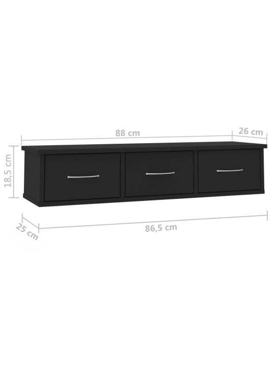 Seinälaatikkohylly musta 88x26x18,5 cm lastulevy