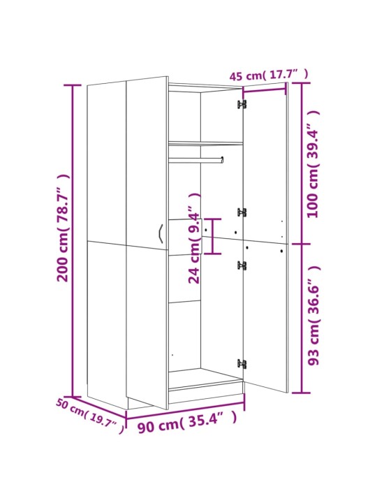 Vaatekaappi betoninharmaa 90x52x200 cm lastulevy