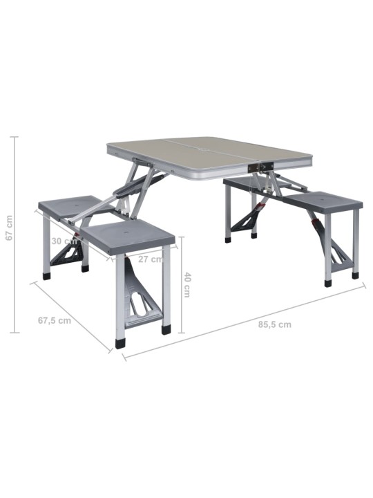 Kokoontaitettava retkipöytä neljällä istuimella teräs alumiini