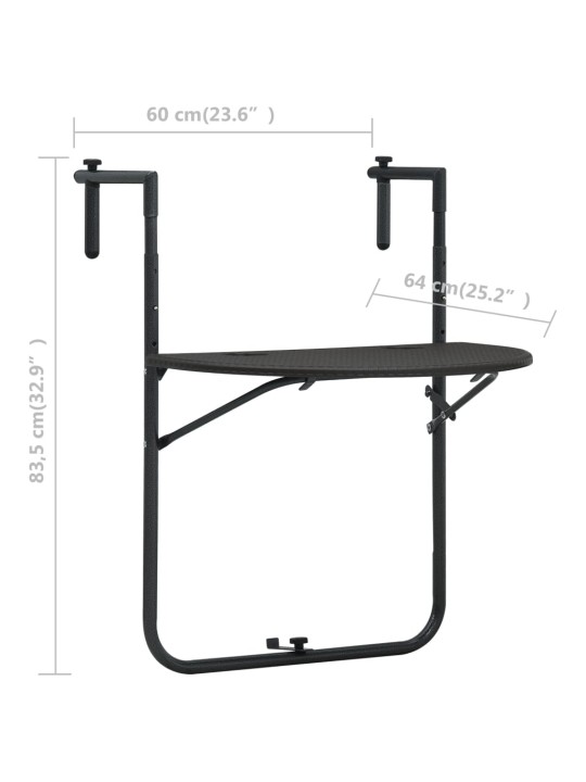 Roikkuva parvekepöytä muovi 60x64x83,5 cm ruskea rottinkityyli