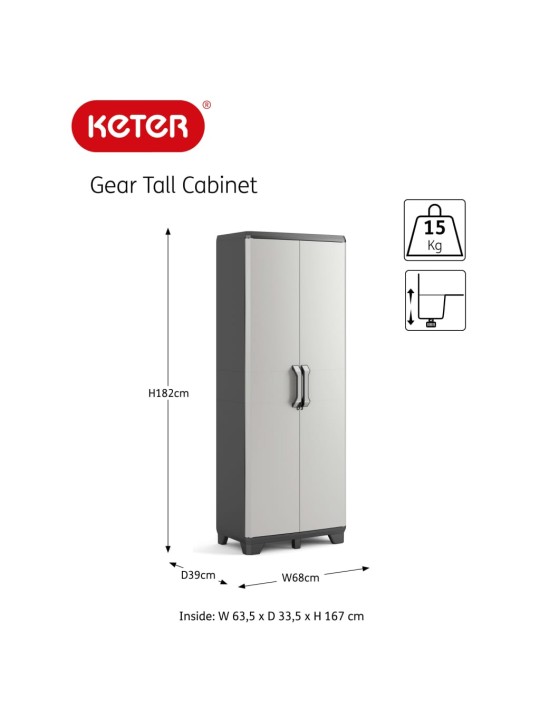 Keter varastokaappi hyllyillä gear musta ja harmaa 182 cm