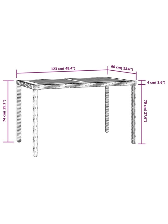 Puutarhapöytä musta ja ruskea 123x60x74 cm täysi akaasia