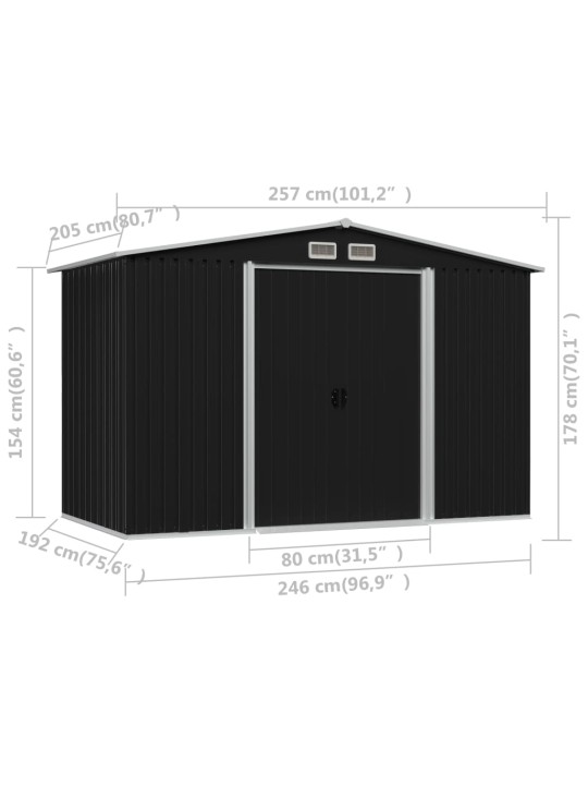 Puutarhan varastovaja antrasiitti teräs 257x205x178 cm