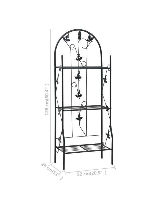 3-kerroksinen kukkateline musta 52x28x128 cm rauta