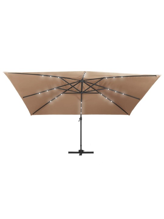 Aurinkovarjo cantilever LED/alumiinitolppa 400x300 cm taupe