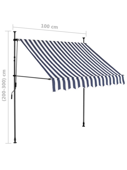 Sisäänkelattava markiisi LED-valoilla 100 cm sininen/valkoinen