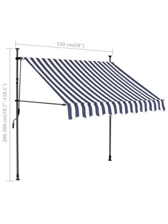 Sisäänkelattava markiisi LED-valoilla 150 cm sininen/valkoinen