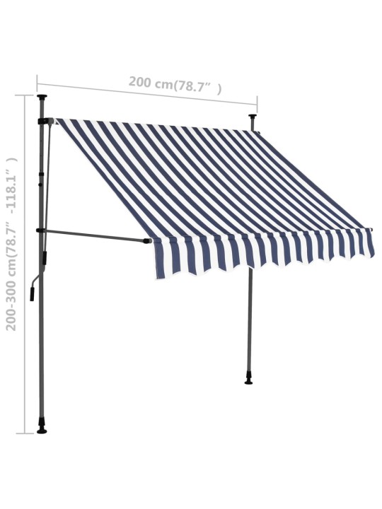 Sisäänkelattava markiisi LED-valoilla 200 cm sininen/valkoinen