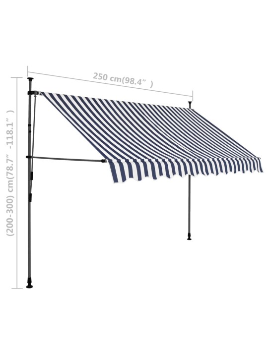 Sisäänkelattava markiisi LED-valoilla 250 cm sininen/valkoinen