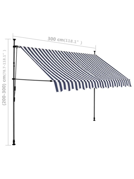 Sisäänkelattava markiisi LED-valoilla 300 cm sininen/valkoinen