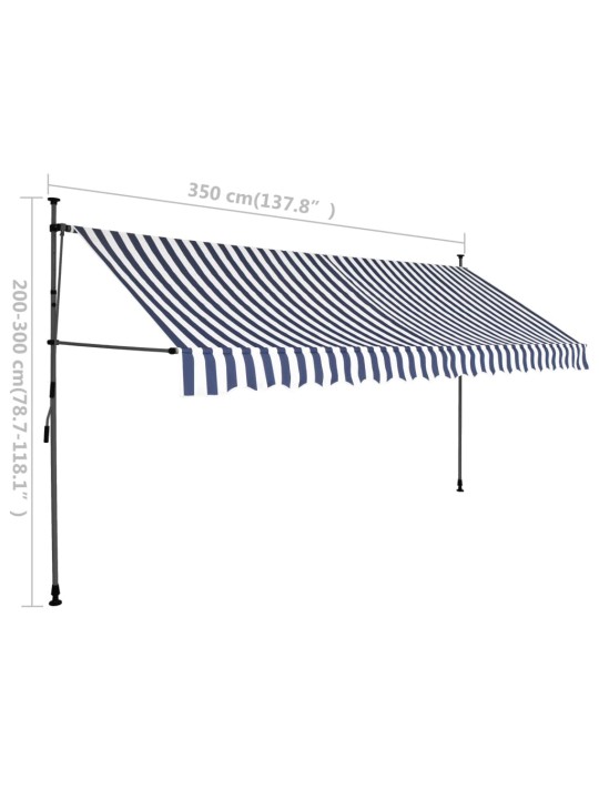 Sisäänkelattava markiisi LED-valoilla 350 cm sininen/valkoinen