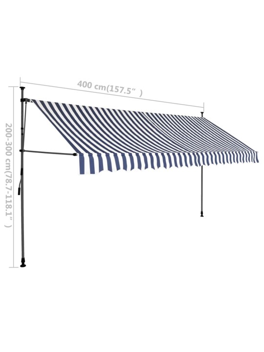 Sisäänkelattava markiisi LED-valoilla 400 cm sininen/valkoinen