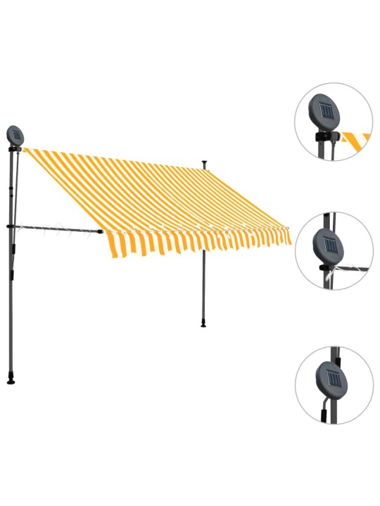 Sisäänkelattava markiisi LED-valoilla 250 cm valkoinen/oranssi