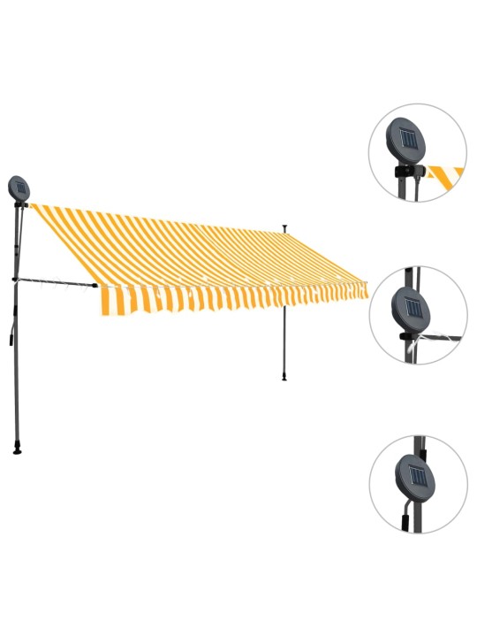 Sisäänkelattava markiisi LED-valoilla 350 cm valkoinen/oranssi