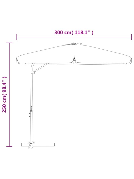 Aurinkovarjo terästanko 300 cm taivaansininen