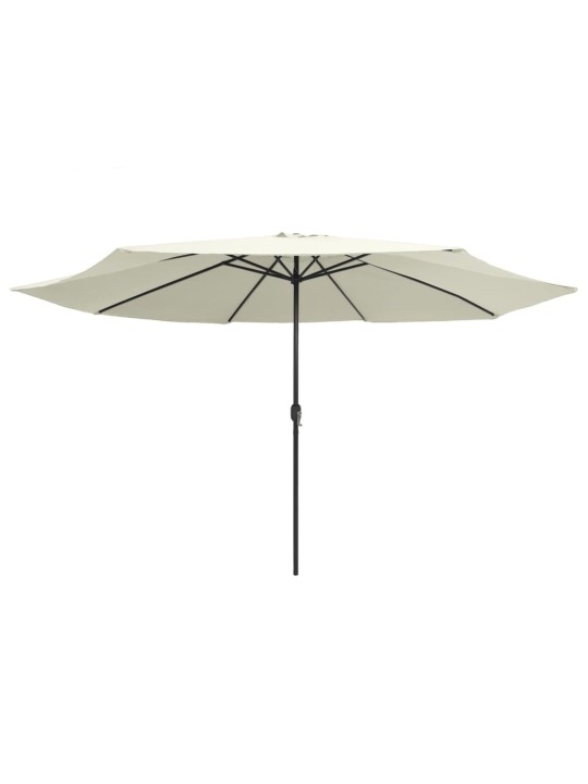 Aurinkovarjo metallitolpalla 390 cm hiekanvalkoinen