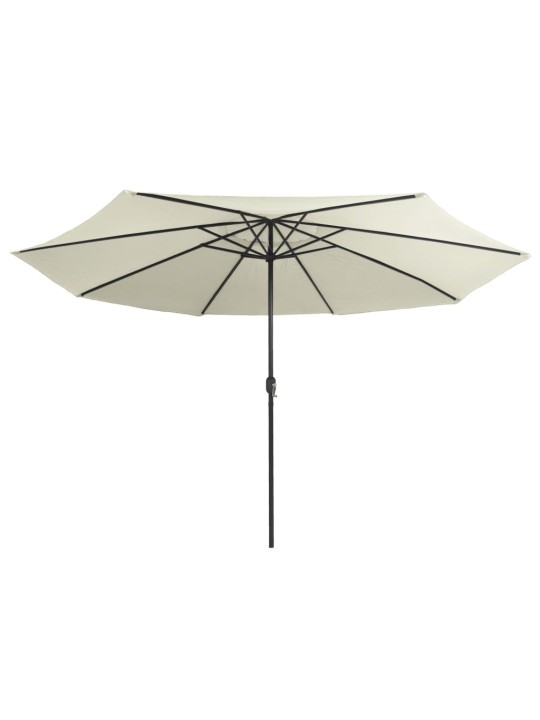 Aurinkovarjo metallitolpalla 390 cm hiekanvalkoinen