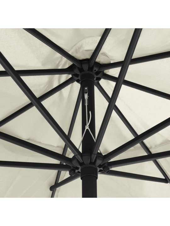 Aurinkovarjo metallitolpalla 390 cm hiekanvalkoinen