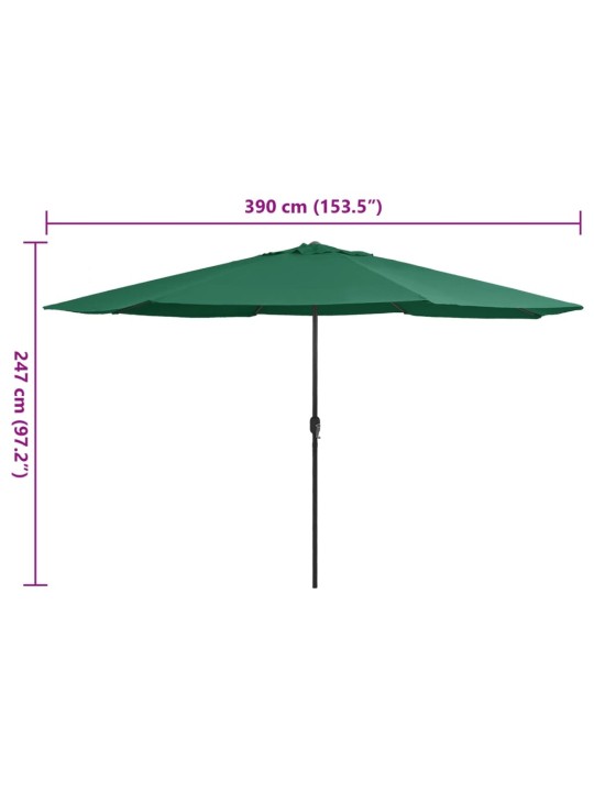 Aurinkovarjo metallitolpalla 390 cm vihreä