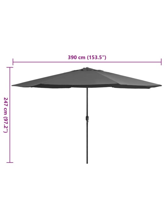 Aurinkovarjo metallitolpalla 390 cm antrasiitti