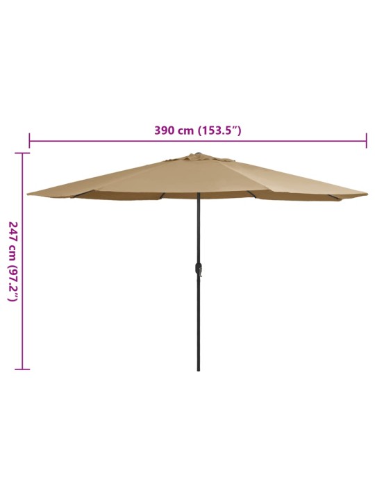 Aurinkovarjo metallitolpalla 390 cm taupe