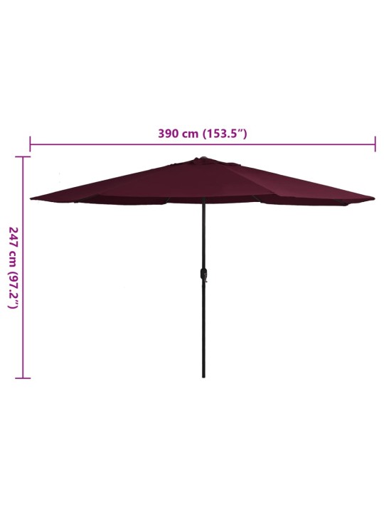 Aurinkovarjo metallitolpalla 390 cm viininpunainen