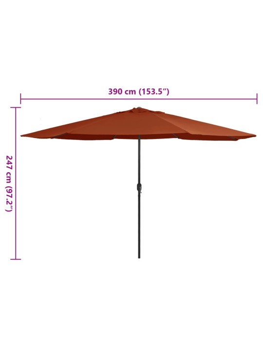 Aurinkovarjo metallitolpalla 390 cm terrakotta