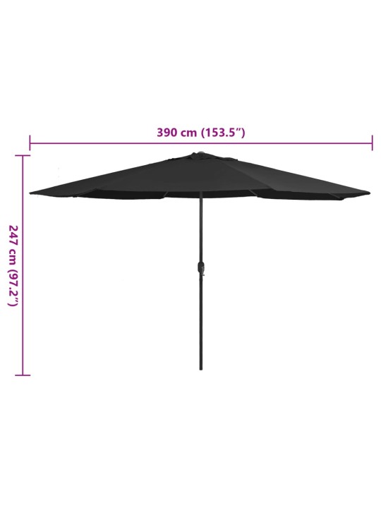 Aurinkovarjo metallitolpalla 390 cm musta