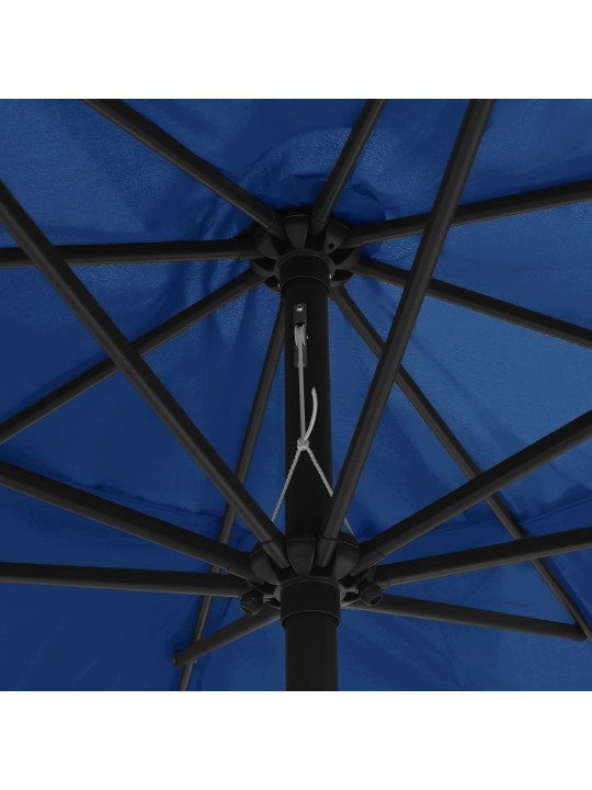 Aurinkovarjo metallitolpalla 390 cm taivaansininen