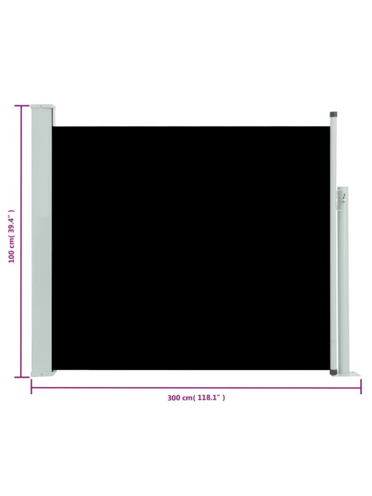 Sisäänvedettävä terassin sivumarkiisi 100x300 cm musta