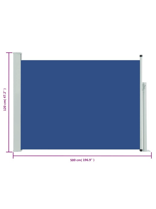 Sisäänvedettävä terassin sivumarkiisi 120x500 cm sininen