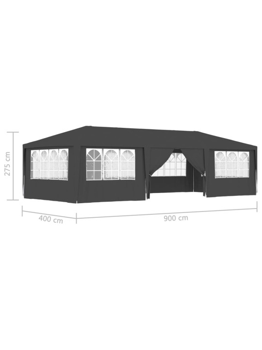 Ammattilaisten juhlateltta sivuseinillä 4x9m antrasiitti 90g/m²