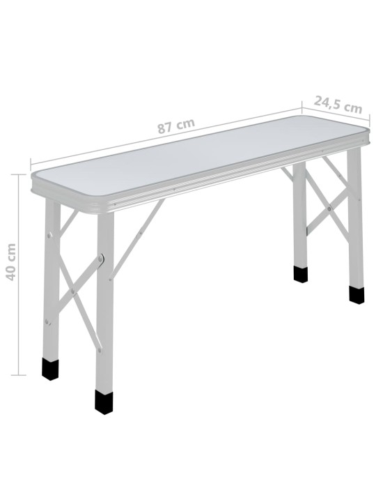 Kokoontaitettava retkipöytä 2 penkillä alumiini valkoinen