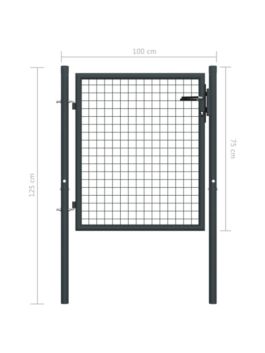 Puutarhaportti galvanoitu teräsverkko 100x125 cm harmaa