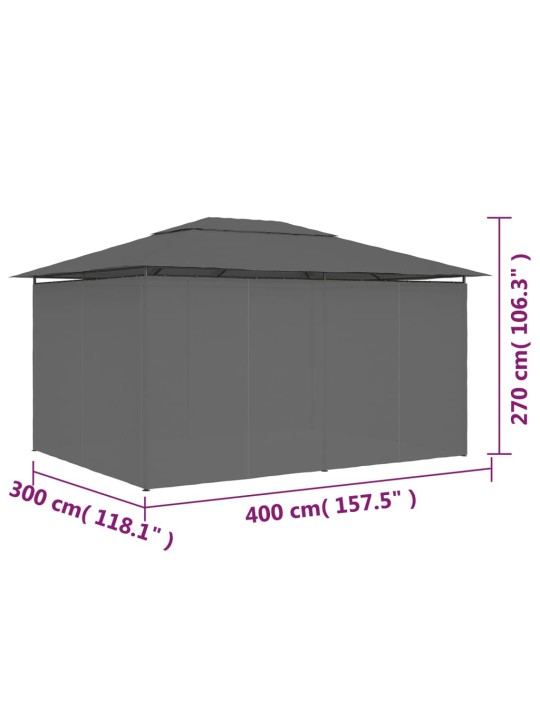 Puutarhakatos verhoilla 4x3 m antrasiitti