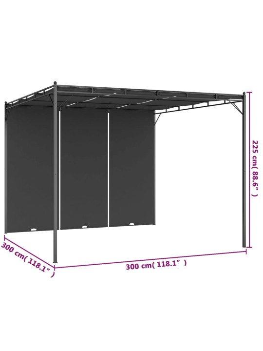 Puutarhan huvimaja sivuverholla 3x3x2,25 cm antrasiitti