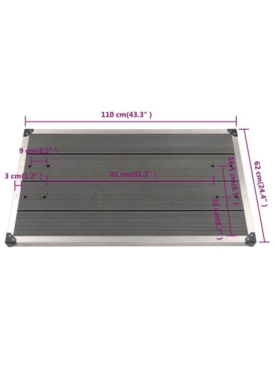 Ulkosuihkualusta WPC ruostumaton teräs 110x62 cm harmaa