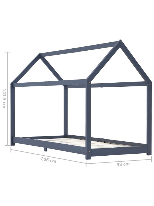 Lasten sängynrunko harmaa täysi mänty 90x200 cm