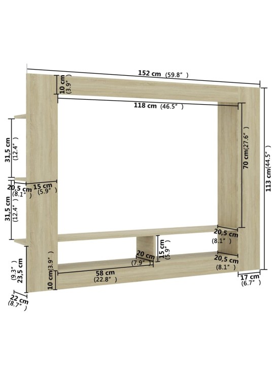 TV-taso Sonoma-tammi 152x22x113 cm lastulevy