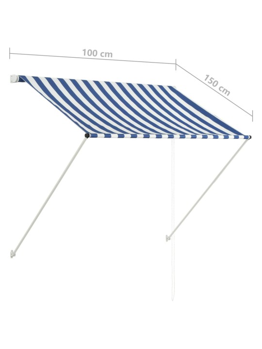 Sisäänkelattava markiisi 100x150 cm sininen ja valkoinen