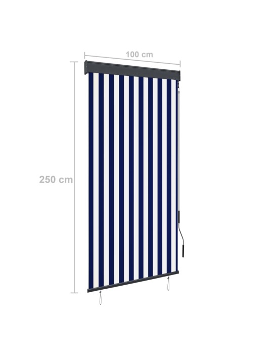 Ulkorullaverho 100x250 cm sininen ja valkoinen