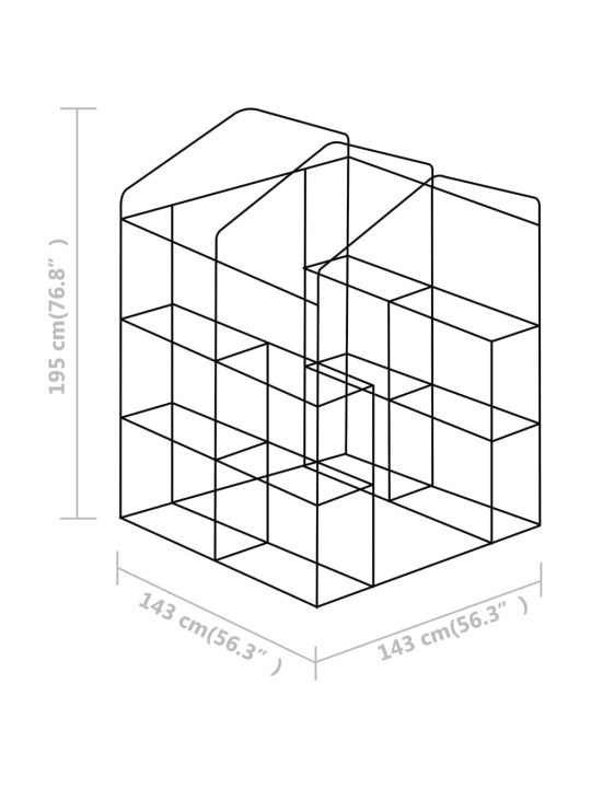 Kasvihuone hyllyillä teräs 143x143x195 cm