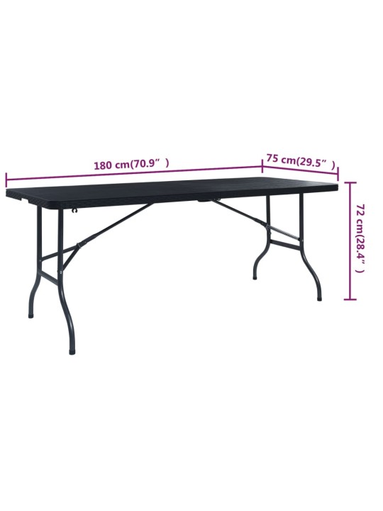 Kokoontaittuva puutarhapöytä musta 180x75x72 cm hdpe