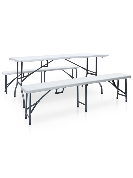 Kokoontaittuva ulkopöytä 2 penkkiä 180cm teräs & hdpe valkoinen