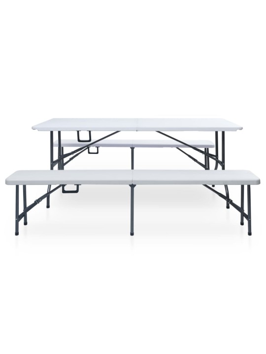 Kokoontaittuva ulkopöytä 2 penkkiä 180cm teräs & hdpe valkoinen