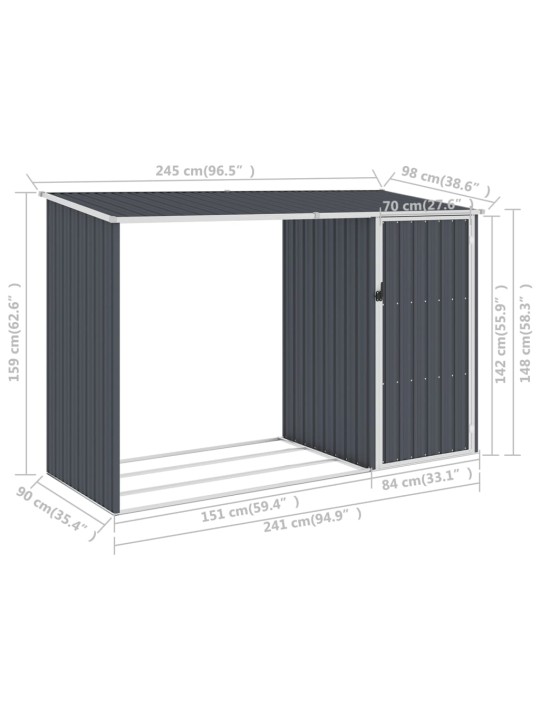 Puutarhan polttopuuvaja antrasiitti 245x98x159 cm galv. teräs