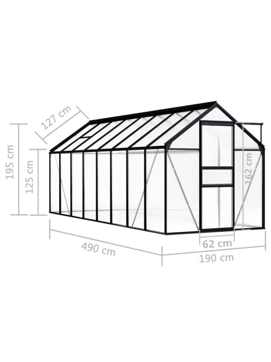 Kasvihuone antrasiitti alumiini 9,31 m²