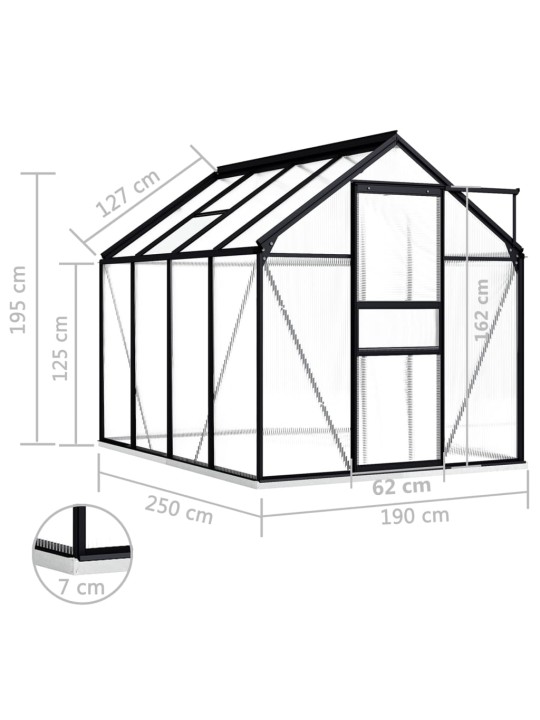 Kasvihuone alumiinirungolla antrasiitti 4,75 m²