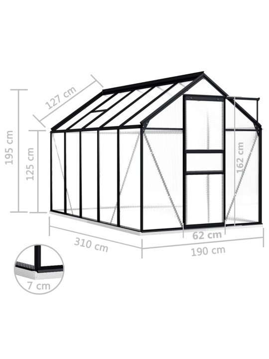 Kasvihuone alumiinirungolla antrasiitti 5,89 m²